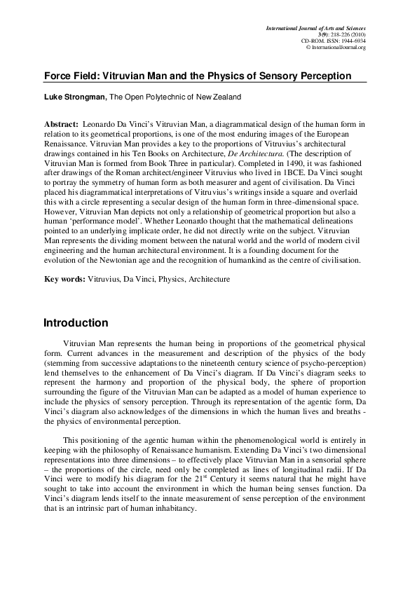 (PDF) Force field: Vitruvian man and the physics of sensory perception