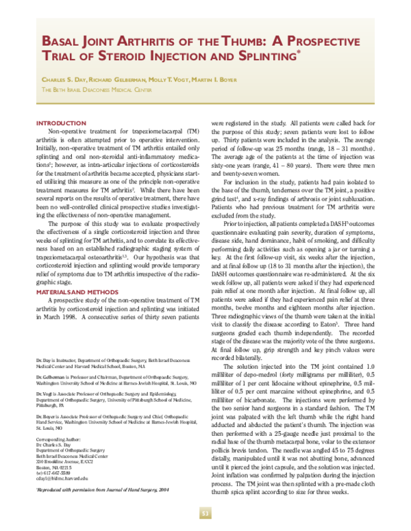 (PDF) Basal joint osteoarthritis of the thumb a prospective trial of
