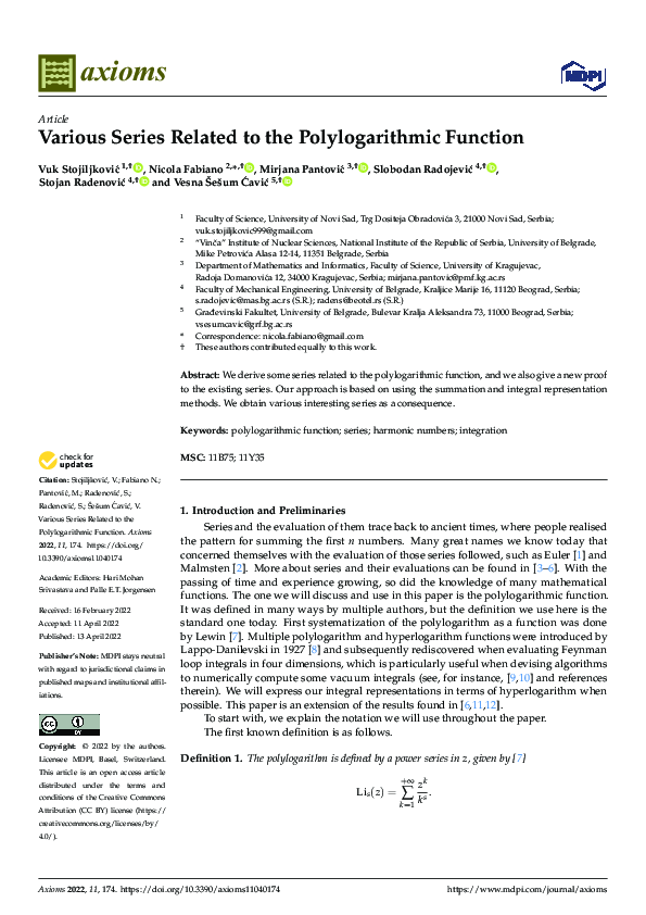 (PDF) Various Series Related to the Polylogarithmic Function
