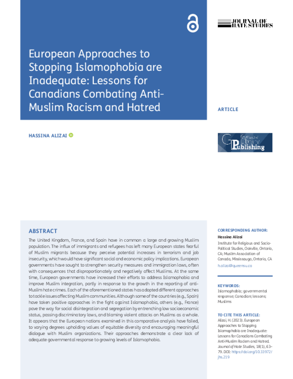 Pdf European Approaches To Stopping Islamophobia Are Inadequate