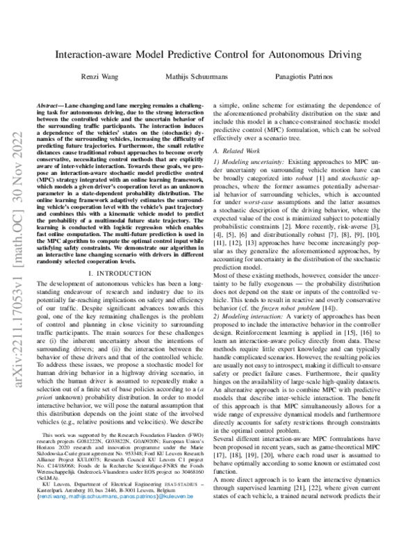 (PDF) Interaction-aware Model Predictive Control for Autonomous Driving