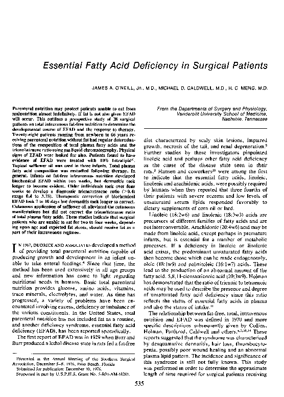 (PDF) Essential Fatty Acid Deficiency in Surgical Patients Michael