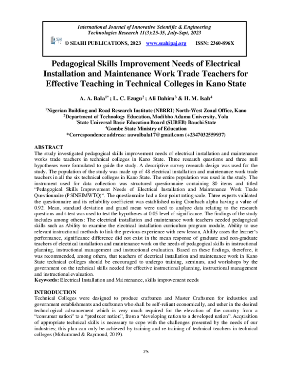 (PDF) Pedagogical Skills Improvement Needs of Electrical Installation ...
