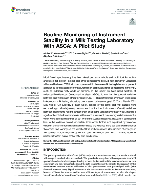 (PDF) Routine Monitoring of Instrument Stability in a Milk Testing ...