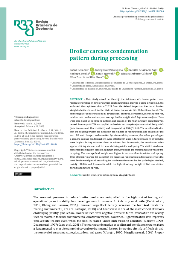 (PDF) Broiler carcass condemnation pattern during processing