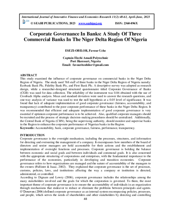 (PDF) Corporate Governance In Banks: A Study Of Three Commercial Banks ...