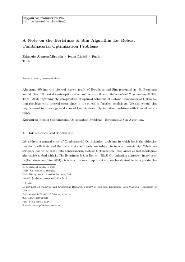 (PDF) A note on the Bertsimas & Sim algorithm for robust combinatorial ...