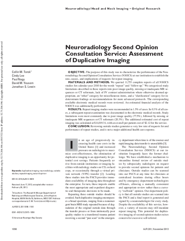 (PDF) Neuroradiology Second Opinion Consultation Service: Assessment of ...