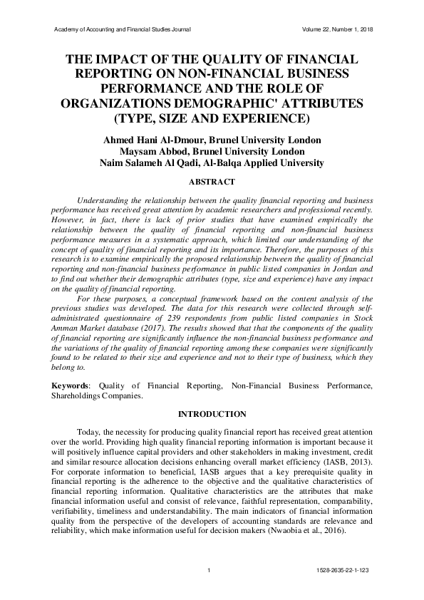 (PDF) The Impact of the Quality of Financial Reporting On Non-Financial ...