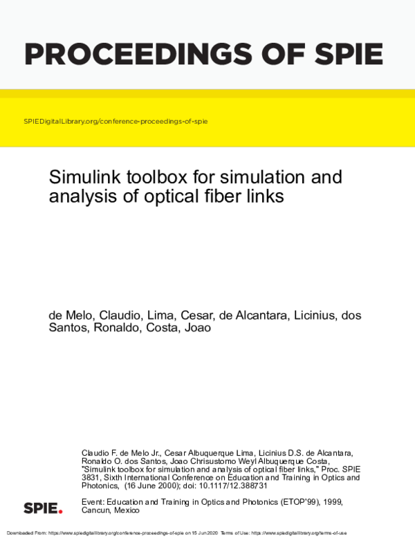 (PDF) Simulink toolbox for simulation and analysis of optical fiber links