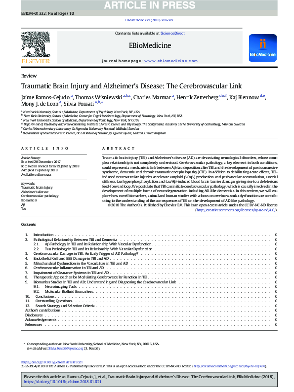 (PDF) Traumatic brain injury and Alzheimer's disease: a review