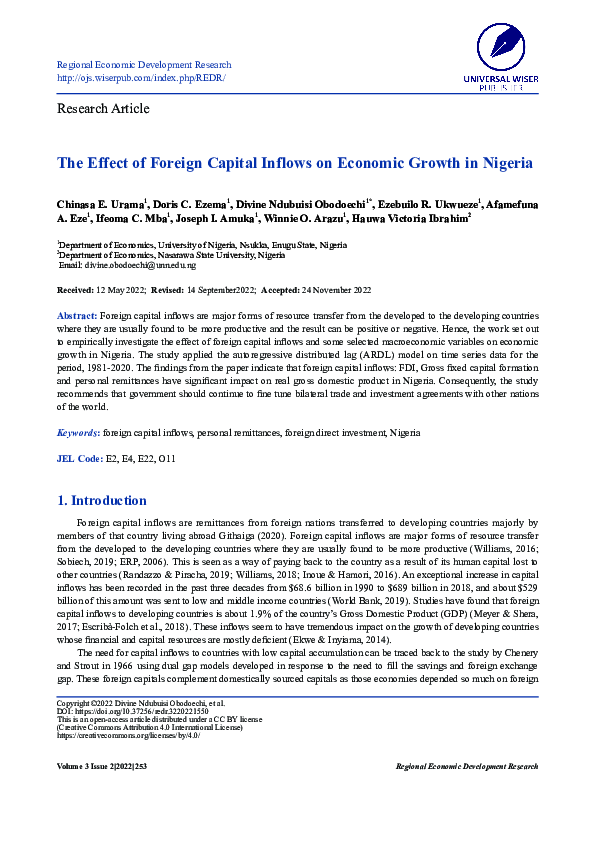 (PDF) The Effect of Foreign Capital Inflows on Economic Growth in Nigeria