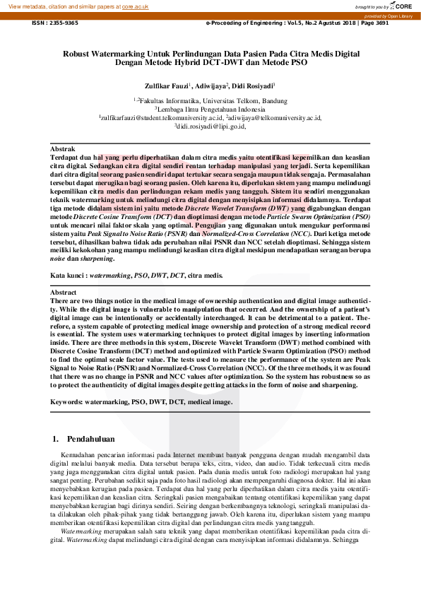 (PDF) Robust Watermarking Untuk Perlindungan Data Pasien Pada Citra ...