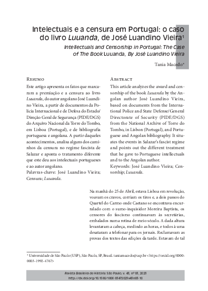 (PDF) Intelectuais e a censura em Portugal: o caso do livro Luuanda, de ...