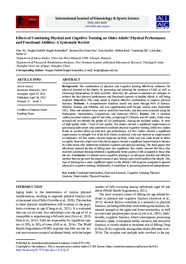 (PDF) Effects of Combining Physical and Cognitive Training on Older ...