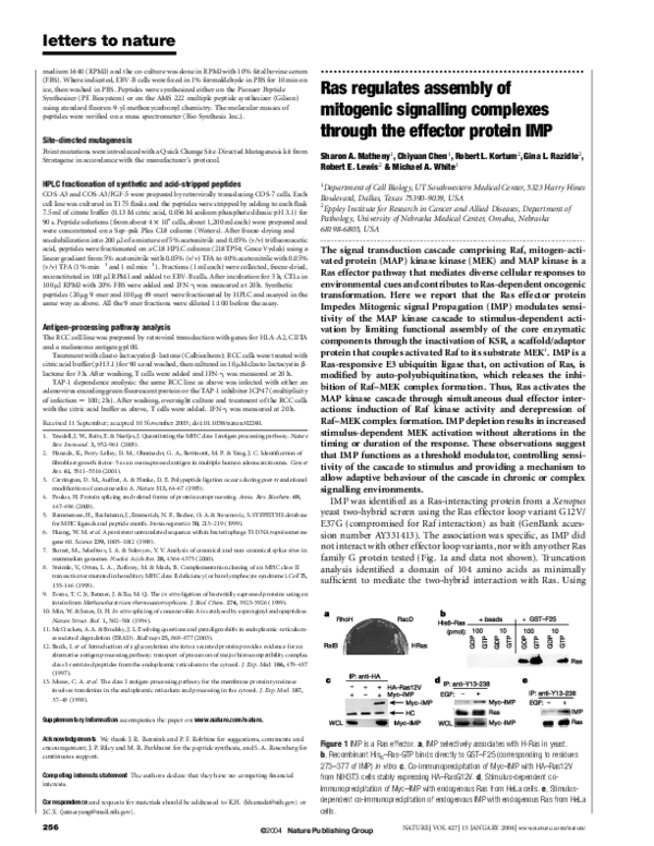 (PDF) Ras regulates assembly of mitogenic signalling complexes through ...