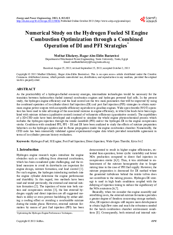 (PDF) Numerical Study on the Hydrogen Fueled SI Engine Combustion ...