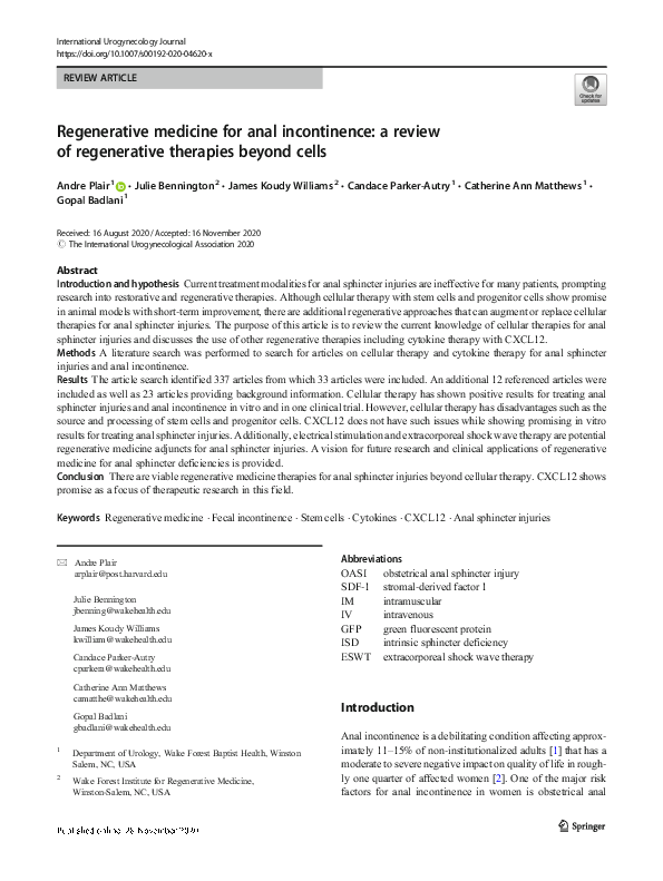 (PDF) Regenerative medicine for anal incontinence: a review of ...