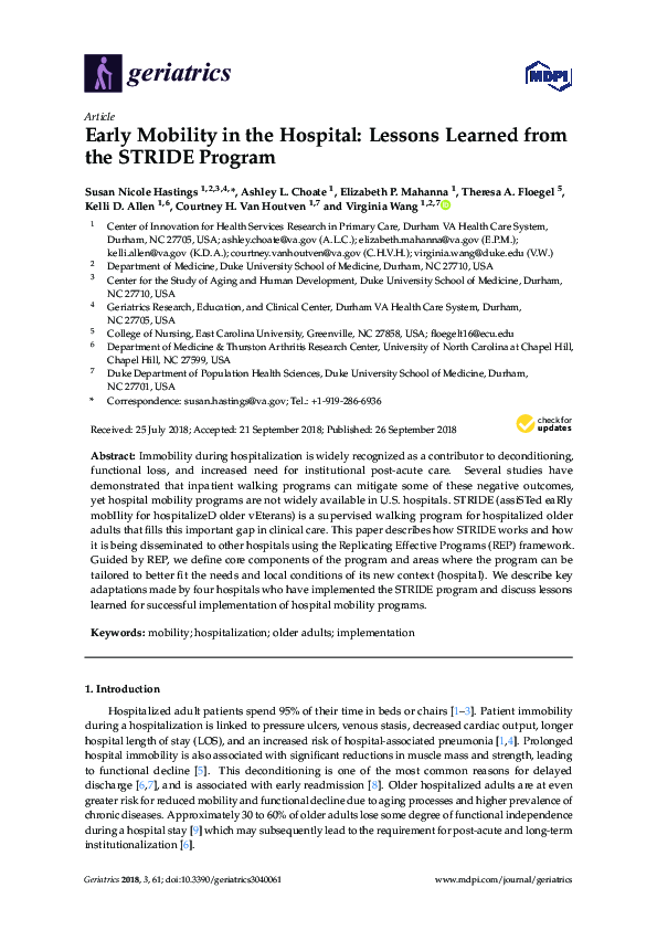 (PDF) Early Mobility in the Hospital: Lessons Learned from the STRIDE ...