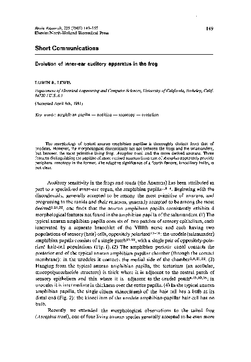 (PDF) Evolution of inner-ear auditory apparatus in the frog