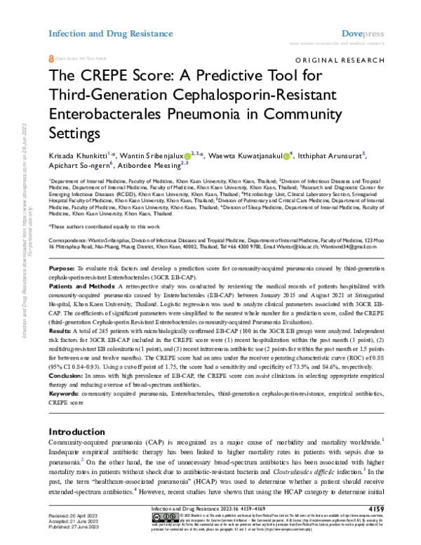 (PDF) The CREPE Score: A Predictive Tool for Third-Generation ...