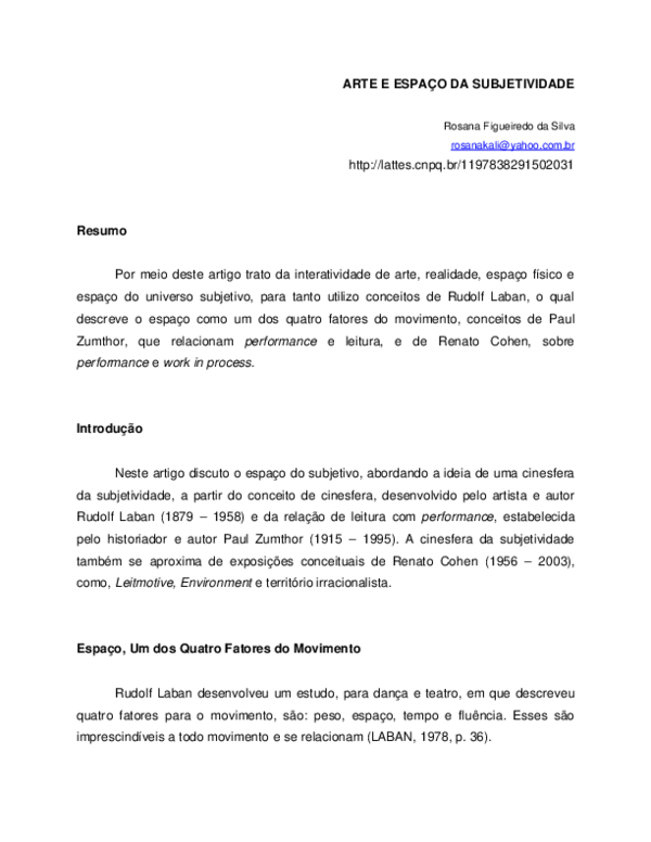 (PDF) Arte e Espaço Da Subjetividade