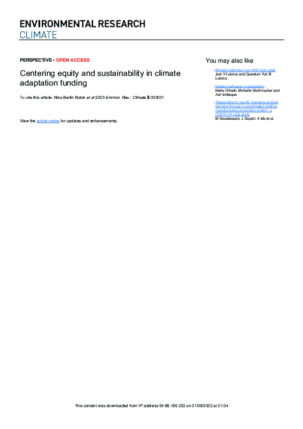 (PDF) Centering equity and sustainability in climate adaptation funding
