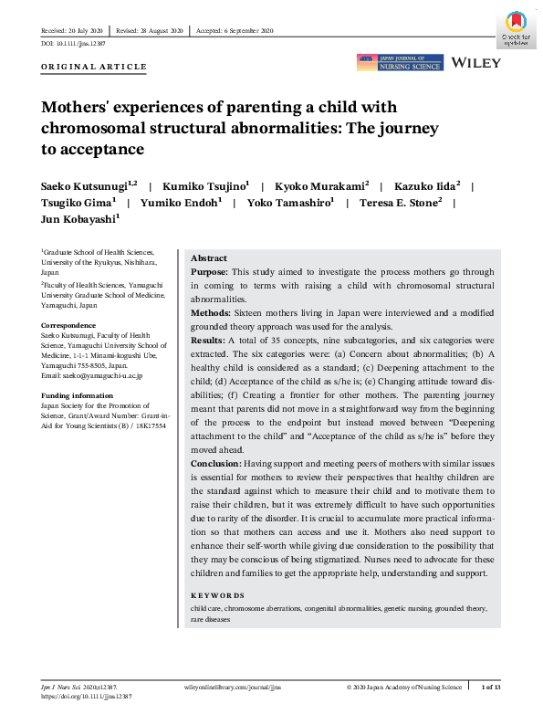 (PDF) Mothers' experiences of parenting a child with chromosomal ...