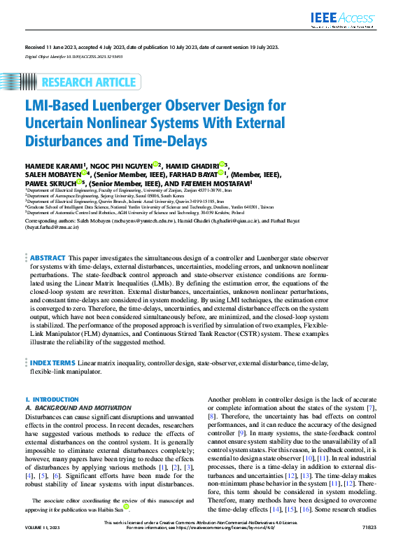 (PDF) LMI-Based Luenberger Observer Design for Uncertain Nonlinear ...