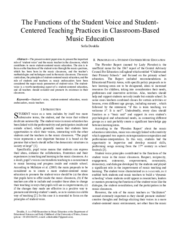 (PDF) The Functions of the Student Voice and Student Centered Teaching ...