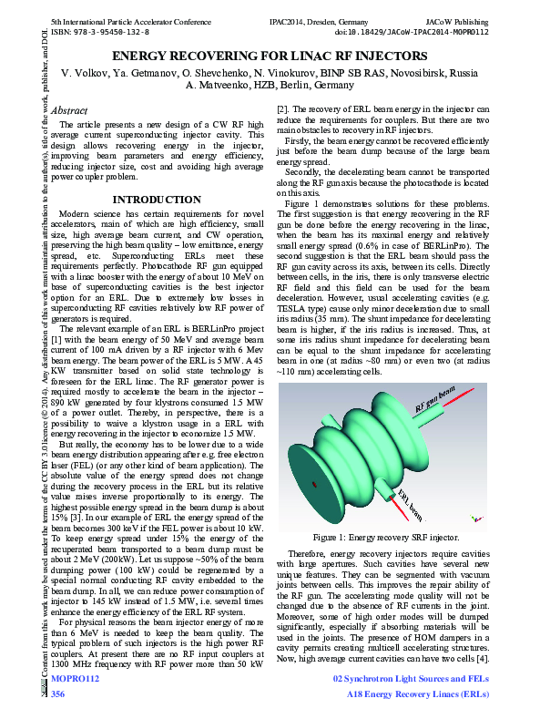 (PDF) Energy Recovering for Linac RF Injectors
