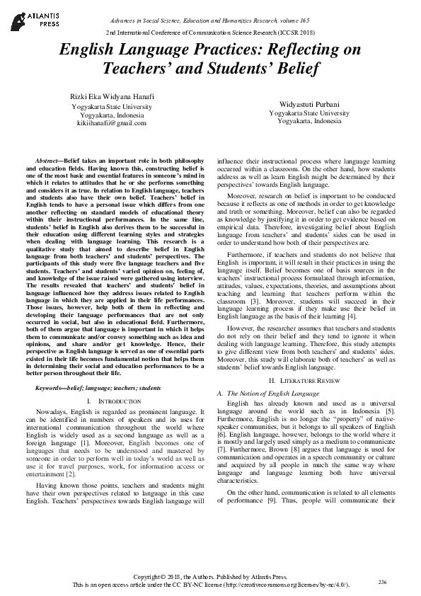 (PDF) English Language Practices: Reflecting on Teachersr and Studentsr ...