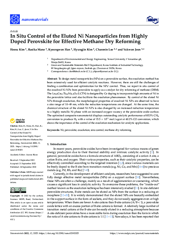 (PDF) In Situ Control of the Eluted Ni Nanoparticles from Highly Doped ...