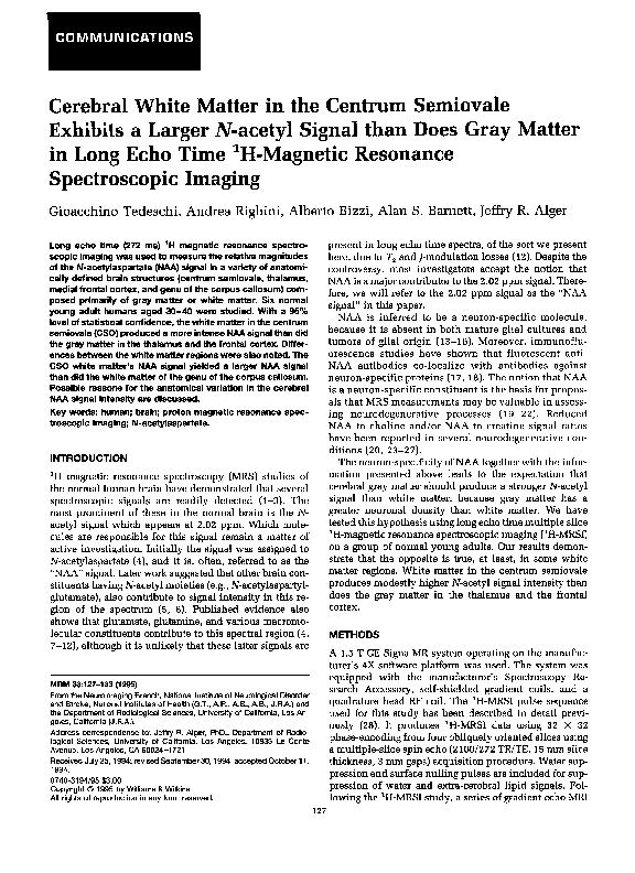 (PDF) Cerebral White Matter in the Centrum Semiovale Exhibits a Larger ...