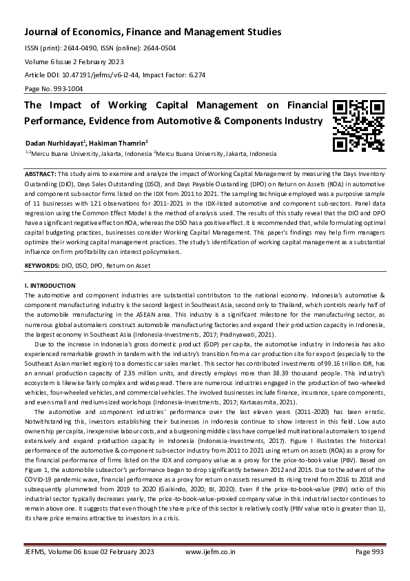 (PDF) The Impact of Working Capital Management on Financial Performance ...
