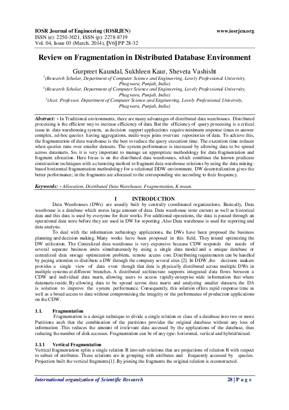(PDF) Review on Fragmentation in Distributed Database Environment