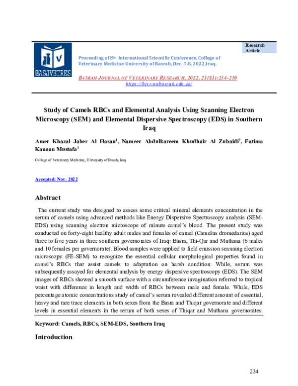 (PDF) Study of Camels RBCs and Elemental Analysis Using Scanning ...