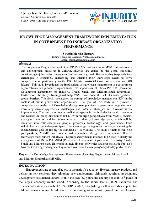 (PDF) Knowledge Management Framework Implementation In Government To ...