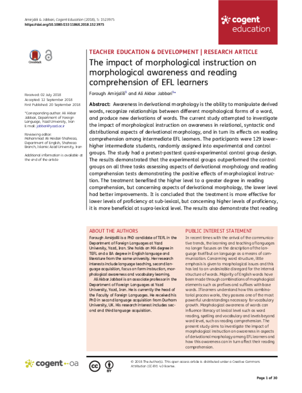 (PDF) The impact of morphological instruction on morphological ...