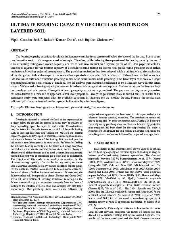 (PDF) Ultimate Bearing Capacity of Square/Rectangular Footing on ...