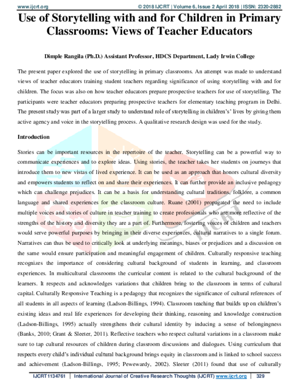 (PDF) Use of Storytelling with and for Children in Primary Classrooms ...