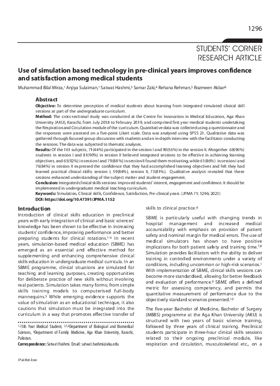 (PDF) Use of simulation based technology in pre-clinical years improves ...