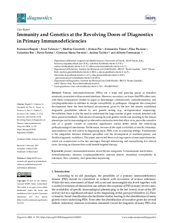 (PDF) Immunity and Genetics at the Revolving Doors of Diagnostics in ...