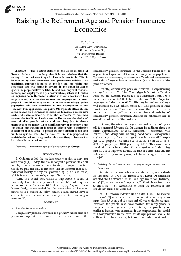 (PDF) Raising the Retirement Age and Pension Insurance Economics