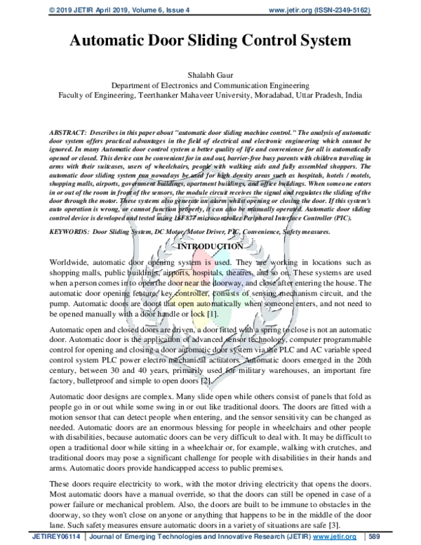 (PDF) Automatic Door Sliding Control System