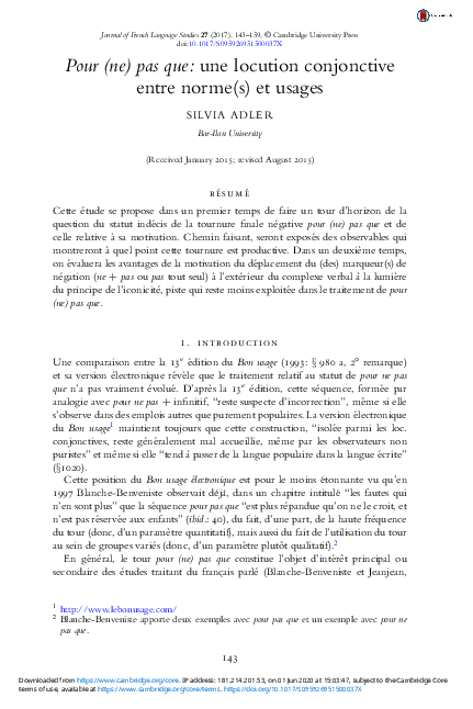 (PDF) Pour (ne) pas que: une locution conjonctive entre norme(s) et usages