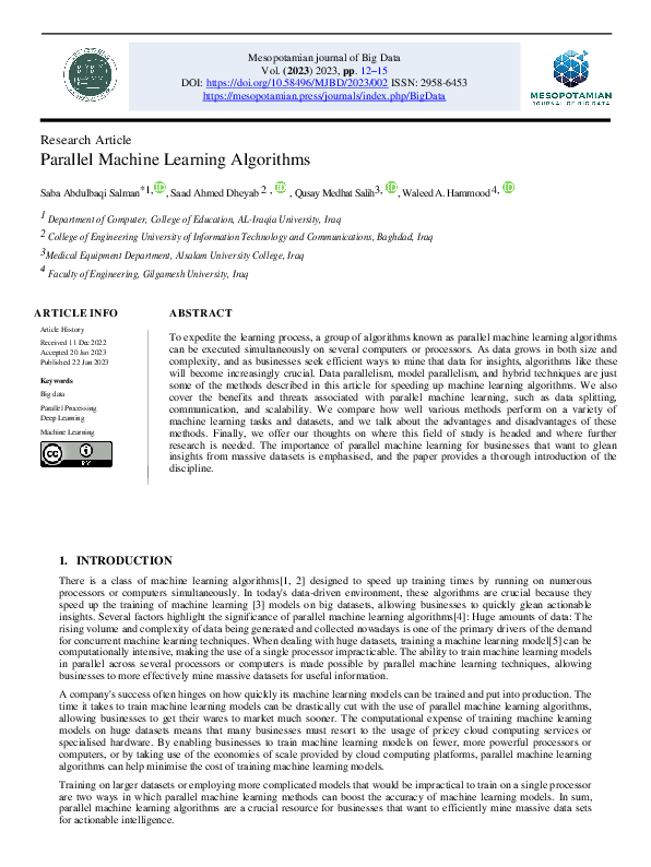 (PDF) Parallel Machine Learning Algorithms