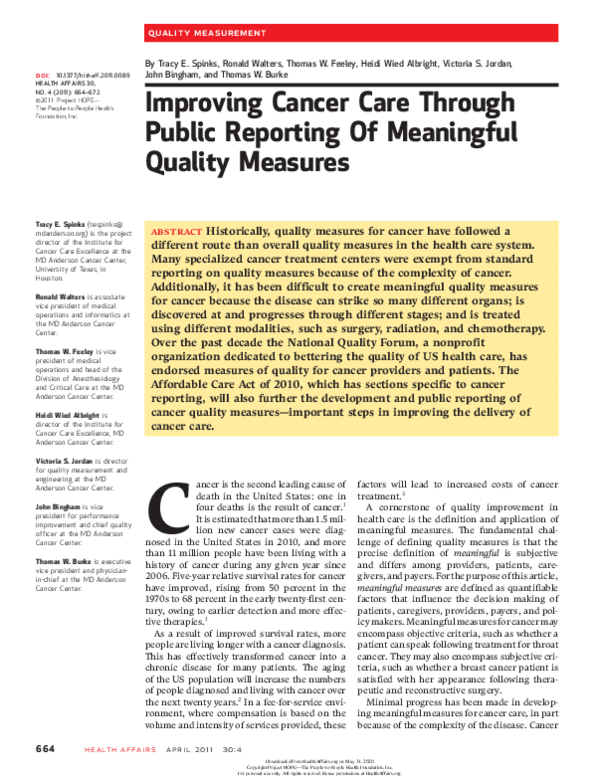 (PDF) Improving Cancer Care Through Public Reporting Of Meaningful ...