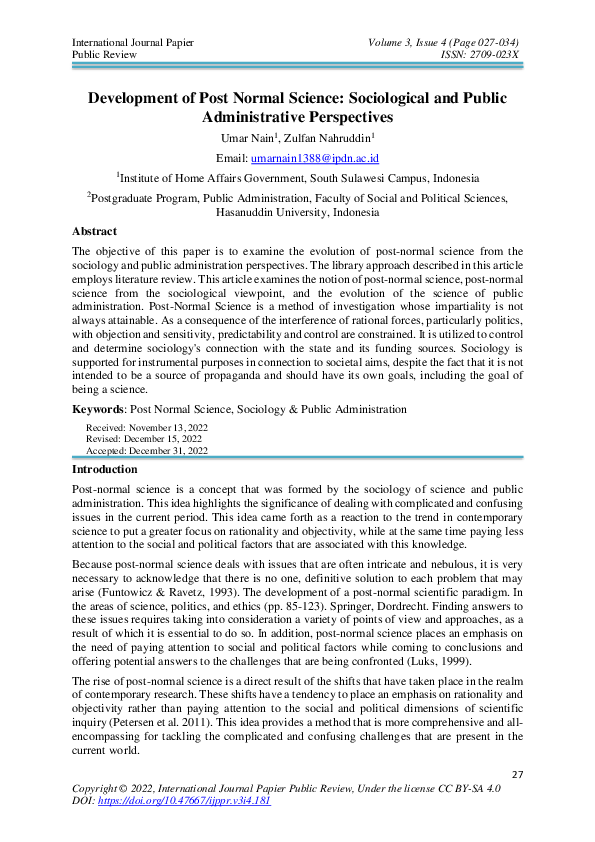 (PDF) Development of Post Normal Science: Sociological and Public ...