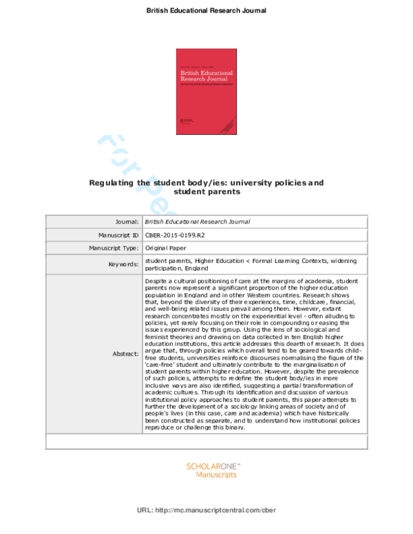 (PDF) Regulating the student body/ies: University policies and student ...